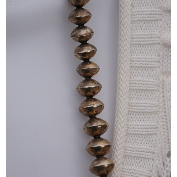 Heavy 108g Indian Sterling Silver Navajo Pearls Necklace Hand Stamped Graduated - Picture 8 of 12